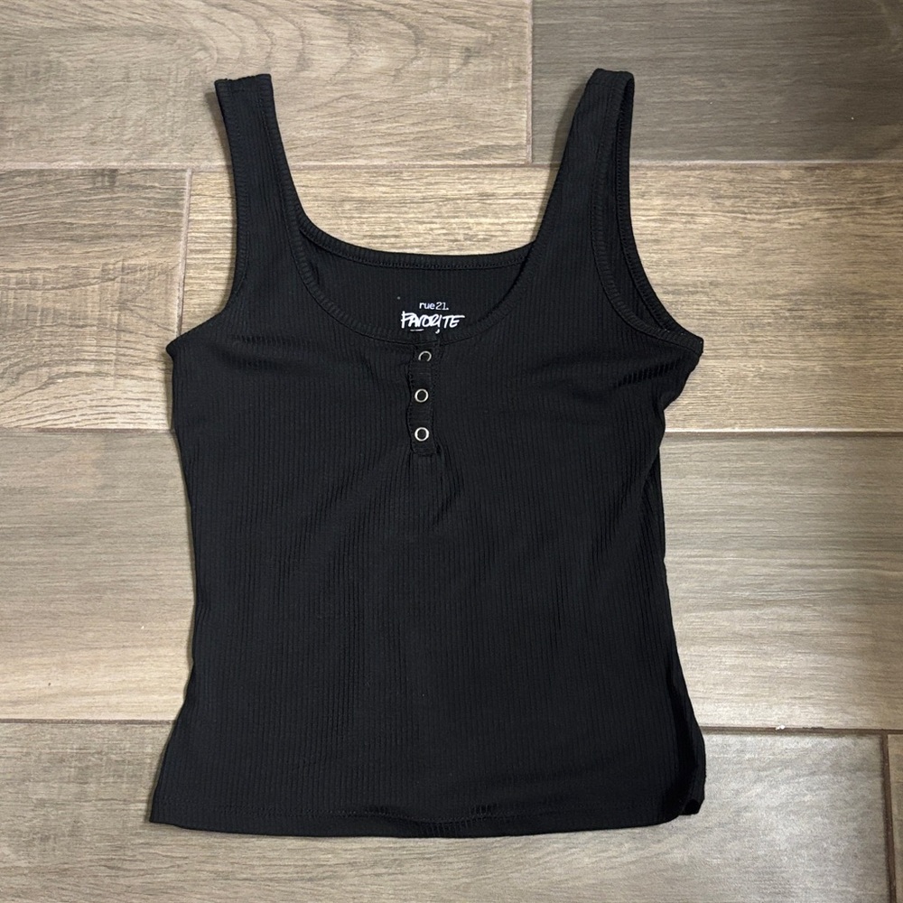 Rue21 Black Tank Top with Button Accents